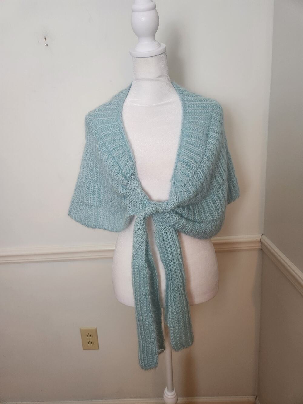 FLAW Y2K Anthropologie Odille Shawl Wrap Cape One Size Mohair Blend Blue Cottage